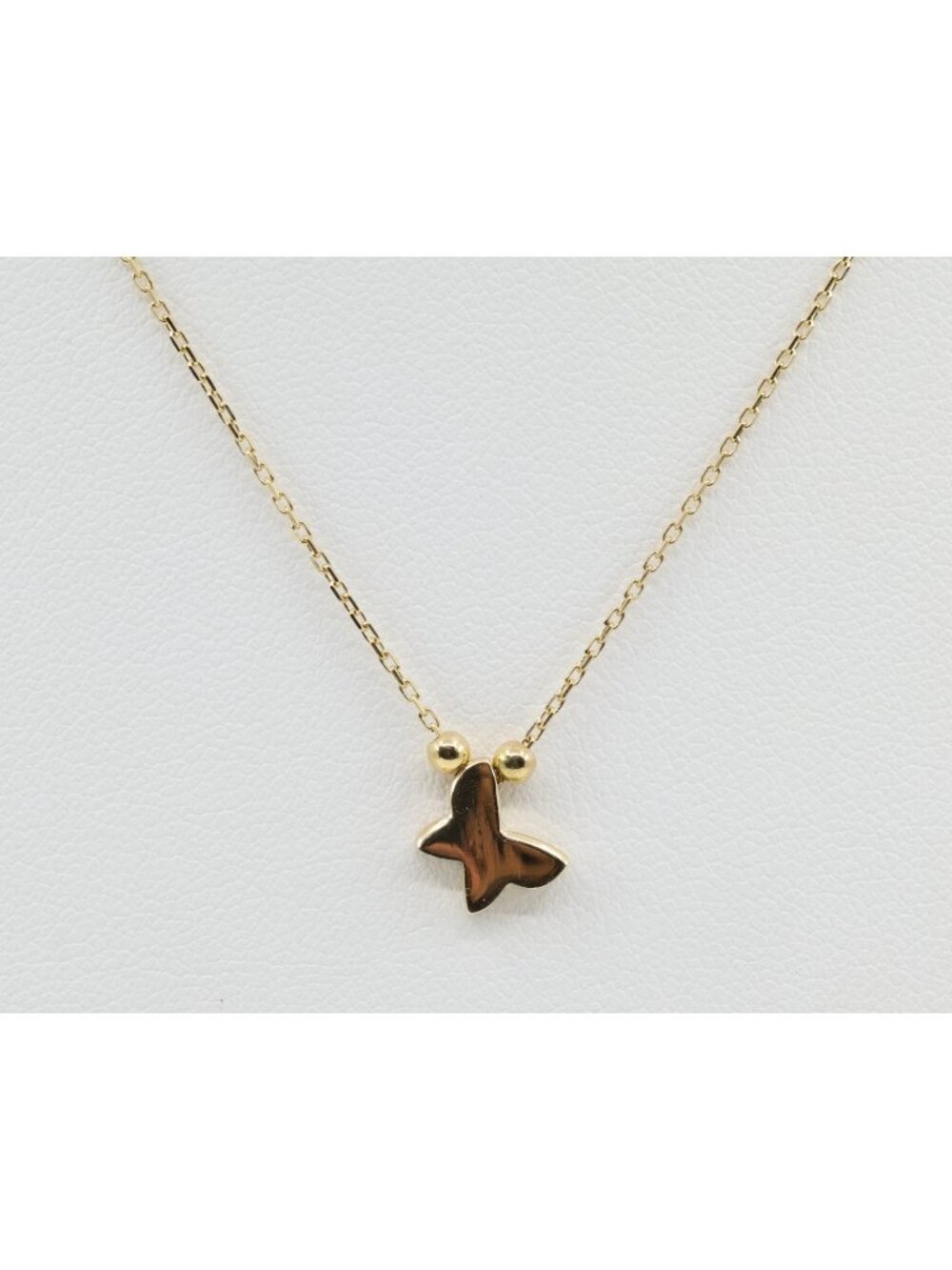 18K Yellow Gold Butterfly Charm Pendant Resizable Cable Link Chain Necklace